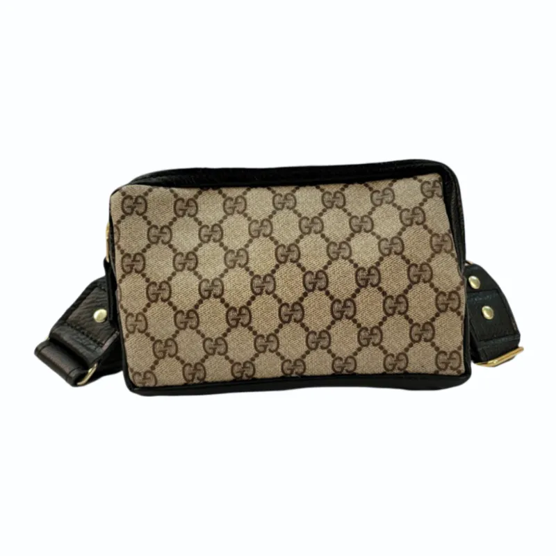Bella Belt Bag In Black Leather | Upcycled GG Full Front