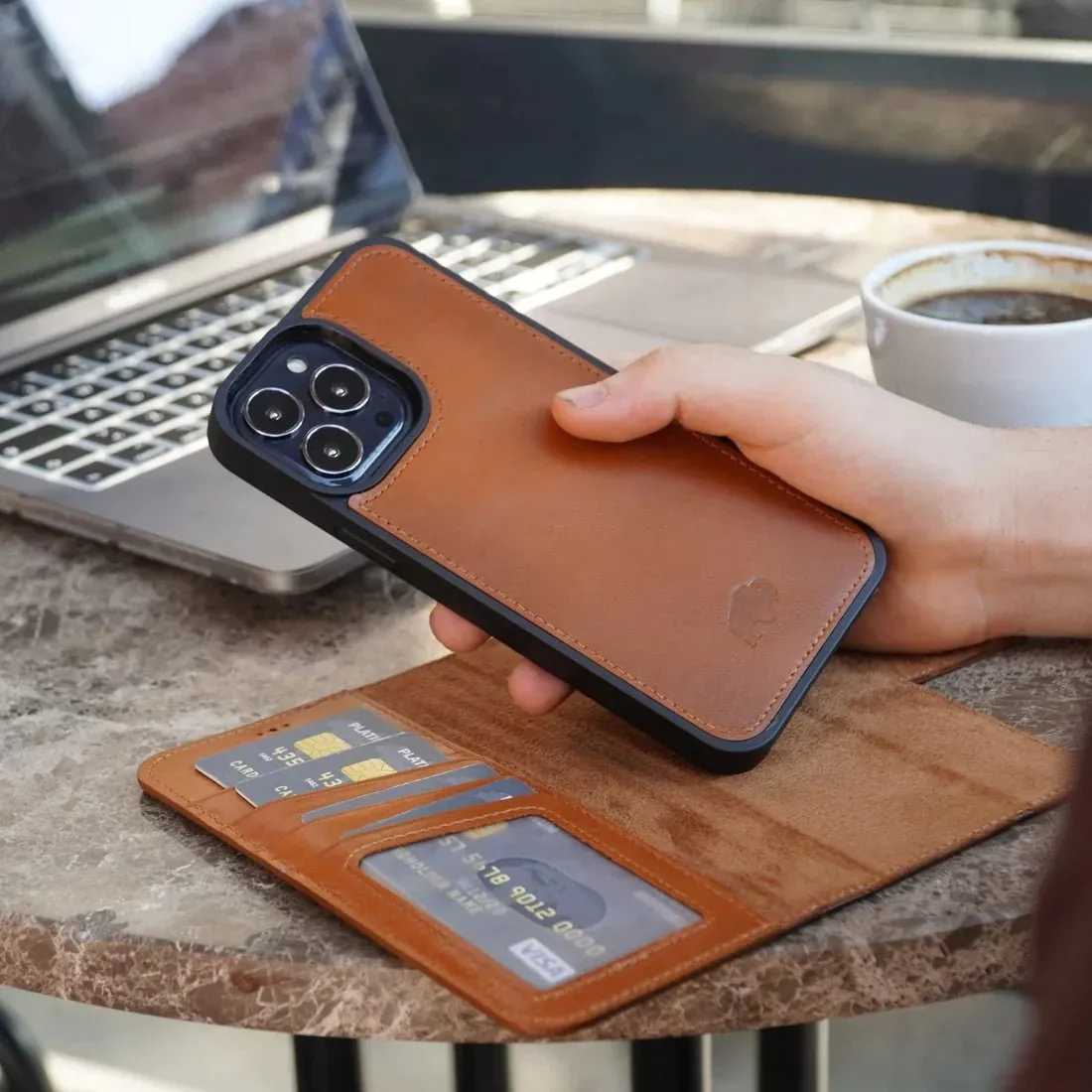 Carter iPhone 15 Pro Wallet Case, Burnished Tan