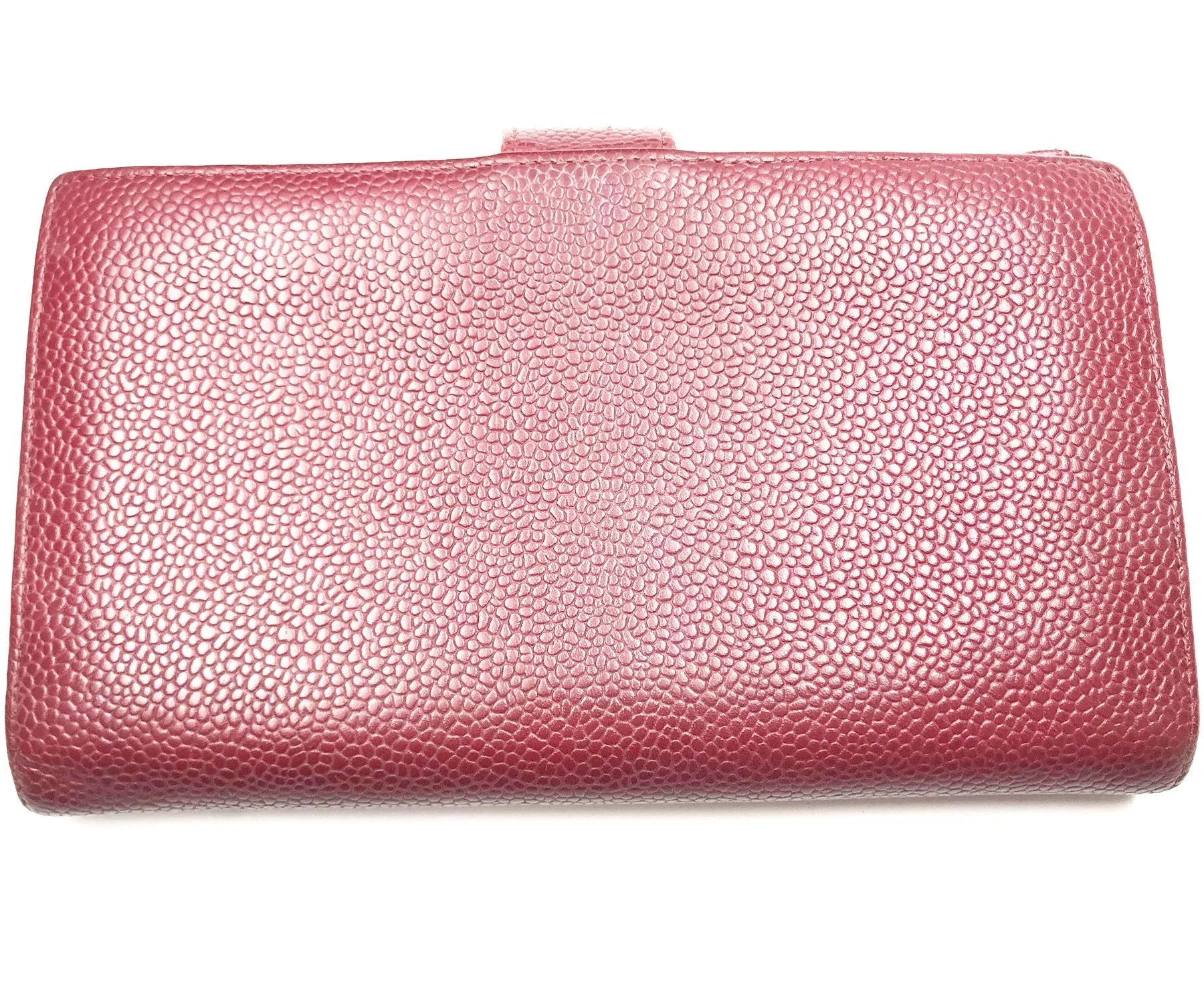 CHANEL Classic Burgundy Caviar Bi Fold Long Wallet