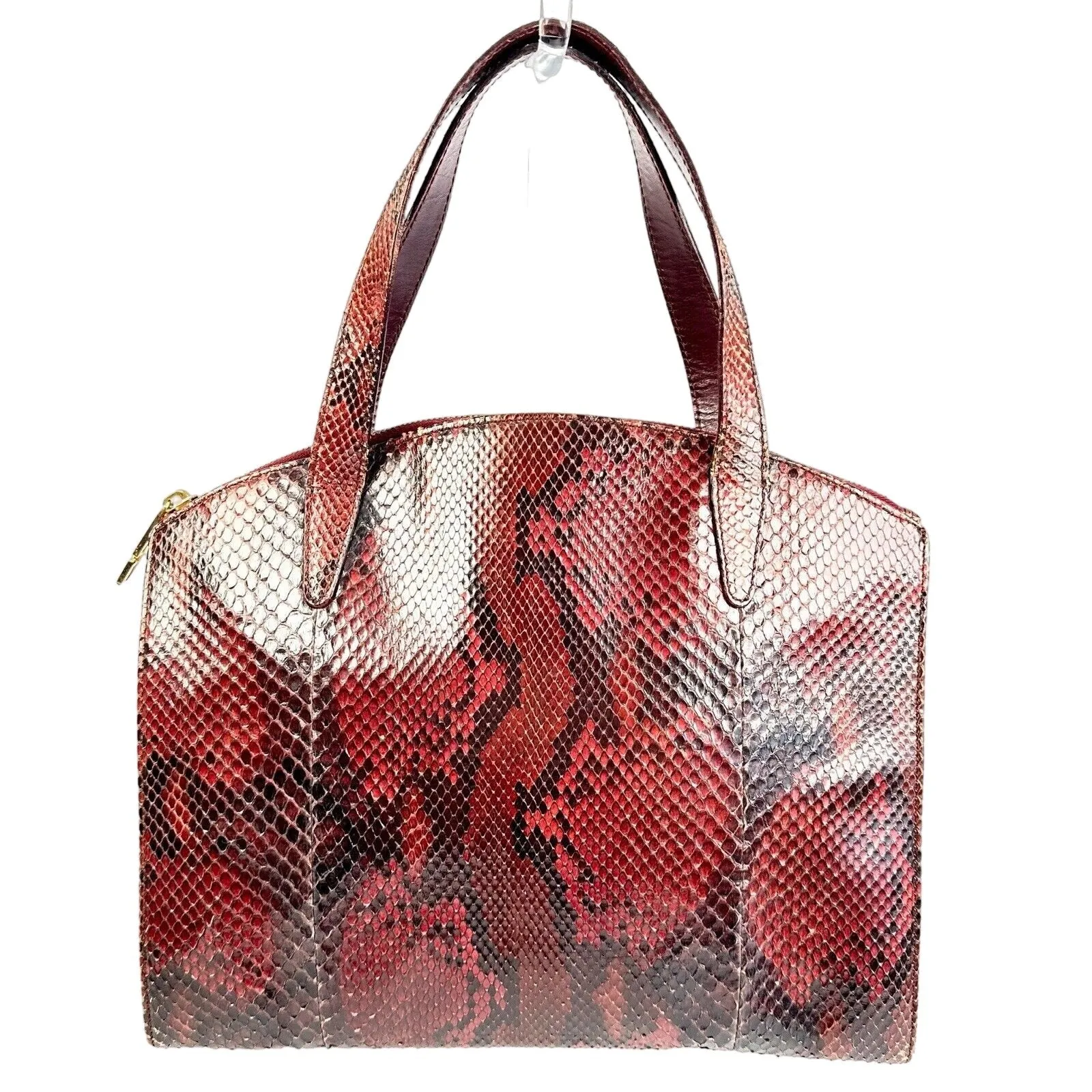Gucci domed top red grey & burgundy python leather satchel