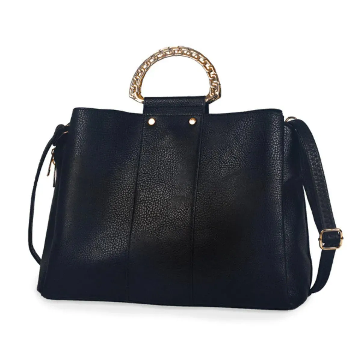 Luxe Black Rigid Top Handle Handbag: Sophisticated Style for Women