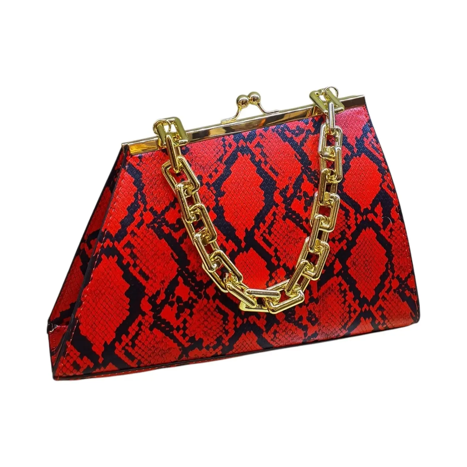 Snake Print Handbag with Gold Chain