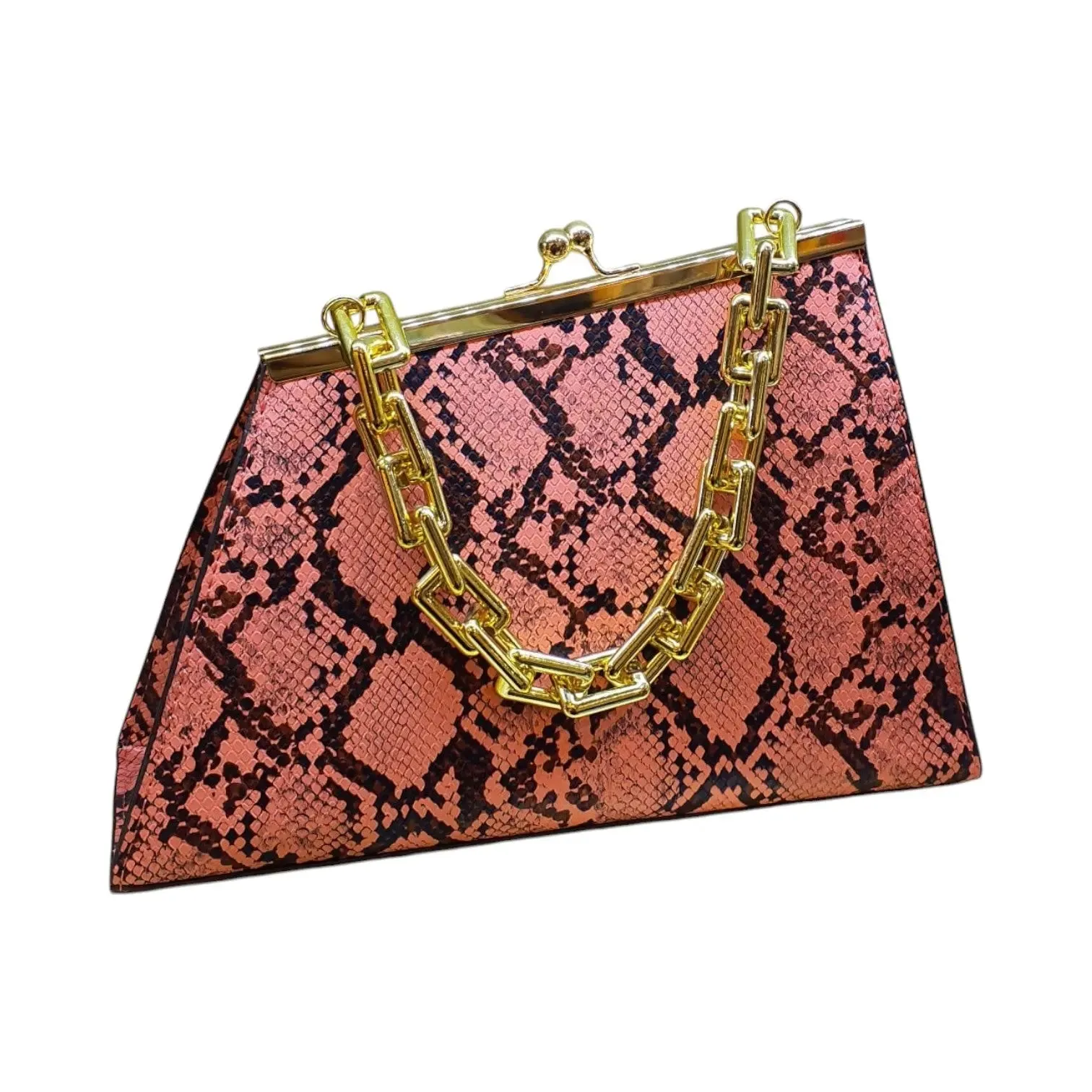 Snake Print Handbag with Gold Chain