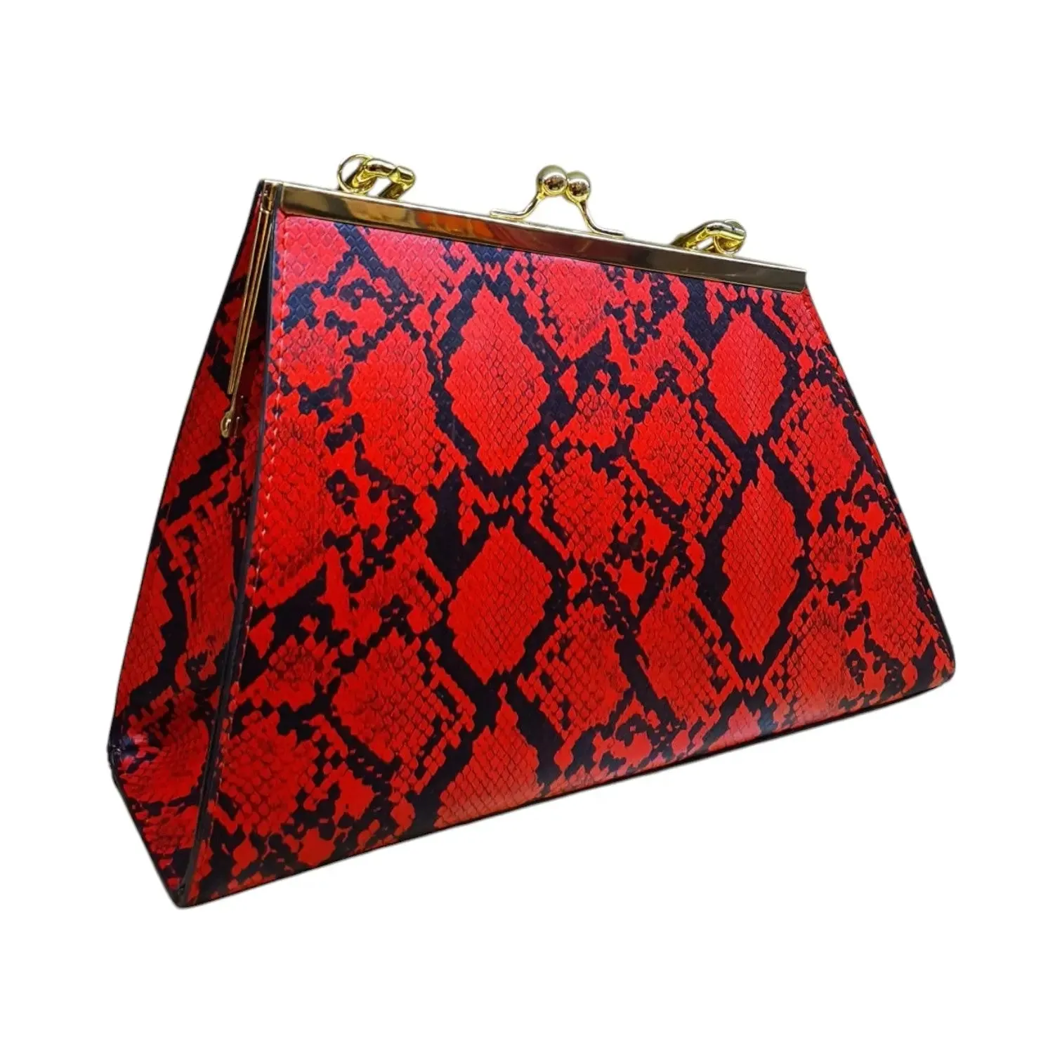 Snake Print Handbag with Gold Chain